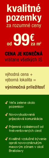 Len do 30. 9. 2011 pozemok za - 88,30 €/m2